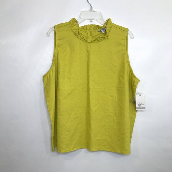 Ophelia Roe Linen Ruffle Neck Sleeveless Blouse with Button Back Women XL - Picture 2 of 8